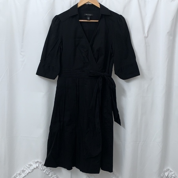 Women’s White House Black Market Faux Wrap Black Dress Size 8 EUC - Picture 2 of 8